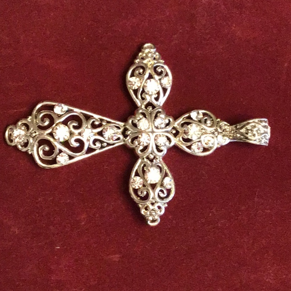 Silver Cross Pendant with Crystal Embellishments